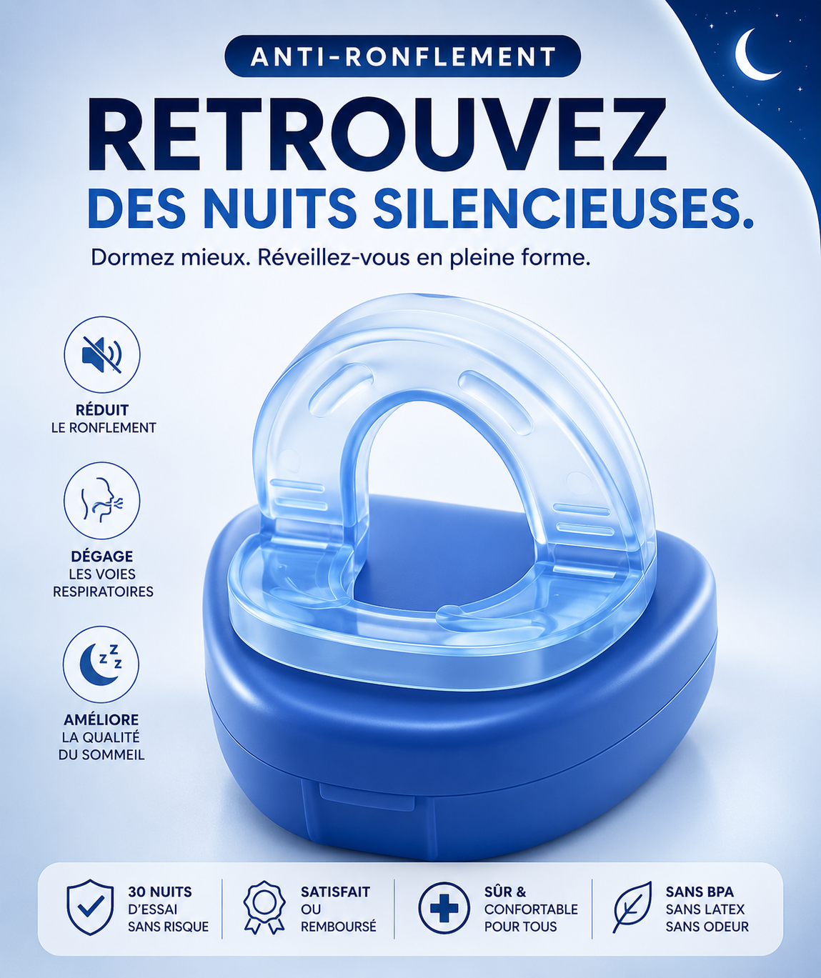 Dispositif anti-ronflement Kojilight avec étui bleu